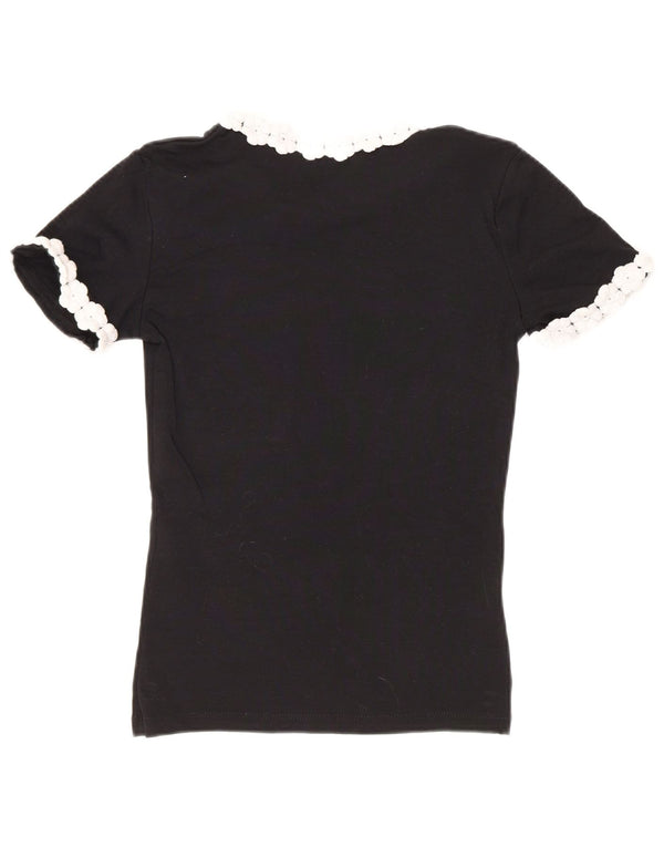 Damska koszulka Crop Top Zara UK 8, mała, czarna, z bawełny w kwiaty
