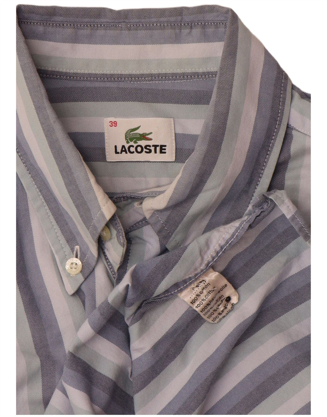 Koszula męska Lacoste, rozmiar 39, bawełniana w średnie niebieskie paski