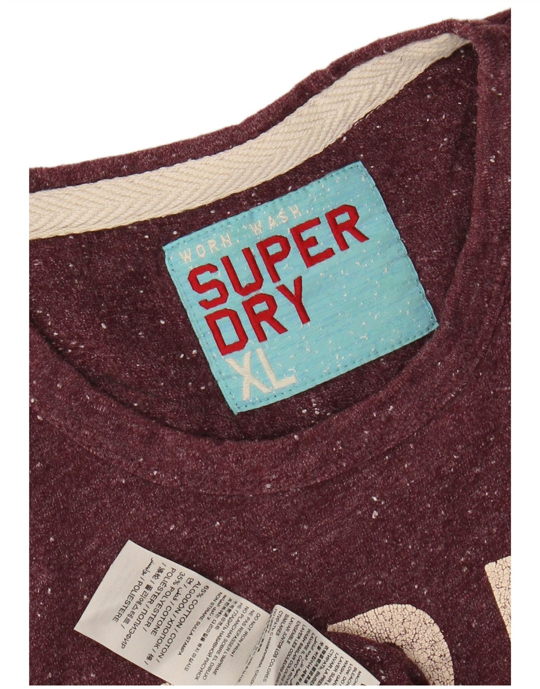SUPERDRY Męski T-shirt z grafiką, top XL, bordowa, nakrapiana bawełna