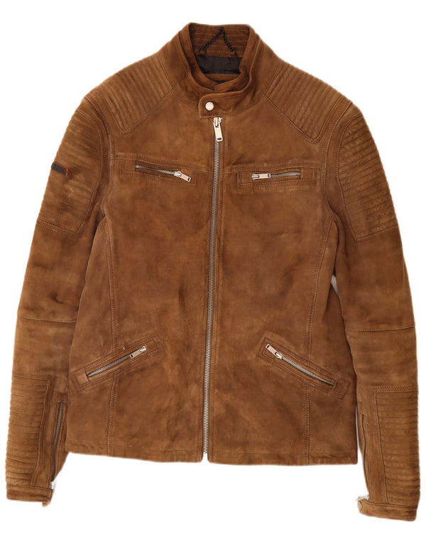 Męska zamszowa kurtka Superdry Racer UK 44 2XL Brązowa skóra