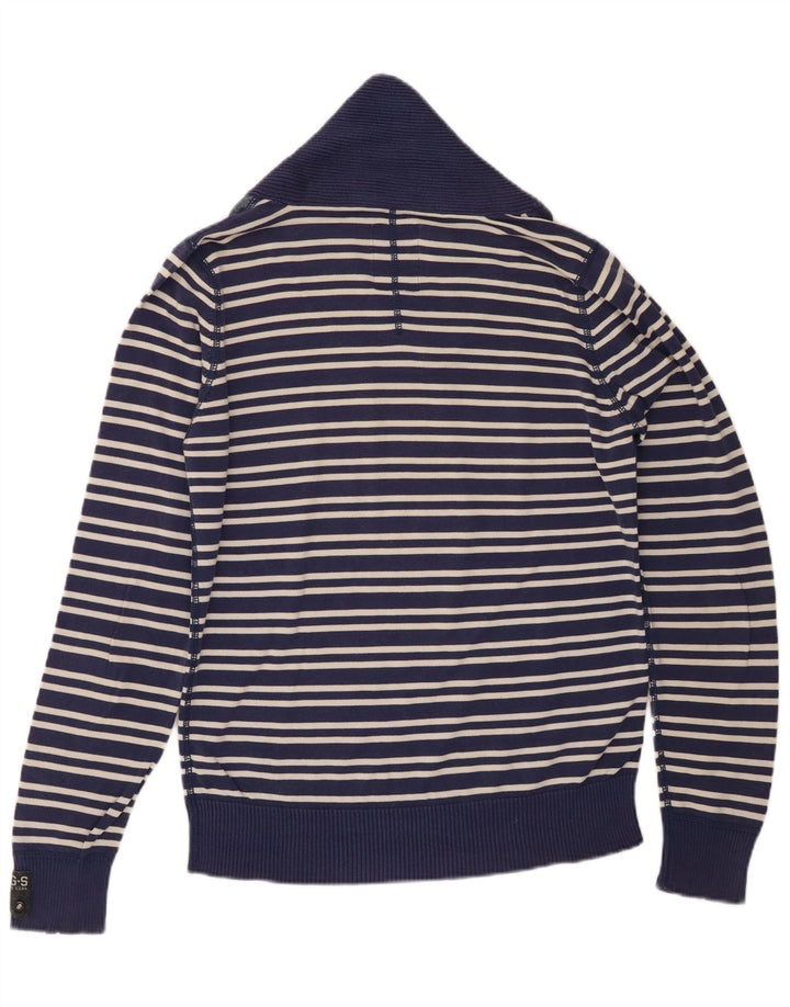 G-STAR Mens Shawl Neck Jumper Sweater Medium Navy Blue Striped Cotton