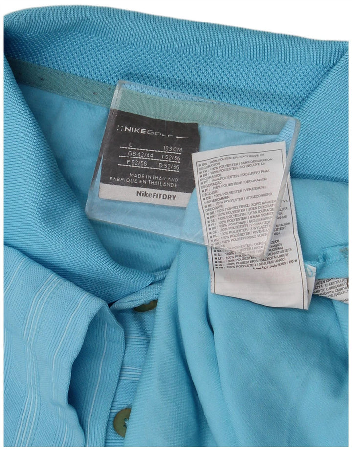 Męska koszulka polo Nike UK 42/44, duże, niebieskie paski, poliester