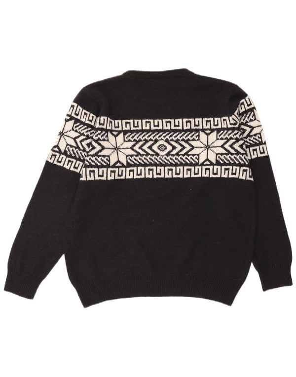 Vintage męski sweter z okrągłym dekoltem XL granatowy Fair Isle poliakryl
