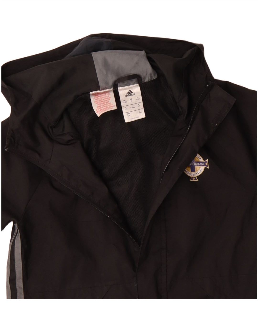 Chłopięca kurtka wiatrówka Adidas z graficznym kapturem, 9-10 lat, czarna, poliester