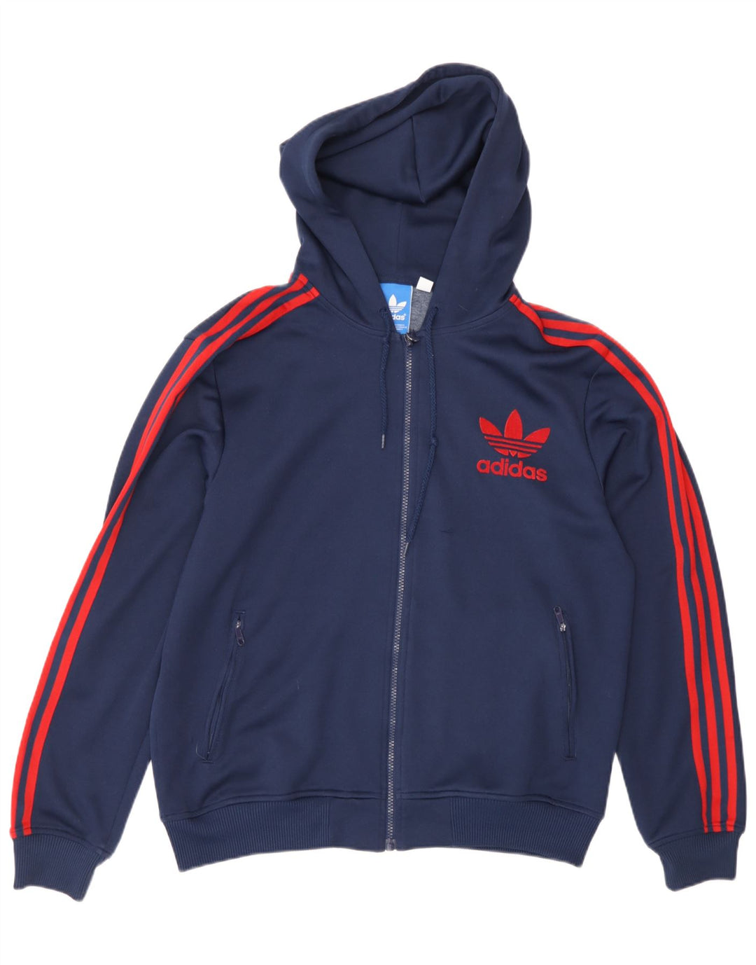 Męski sweter z kapturem i zamkiem błyskawicznym Adidas, średni granatowy poliester