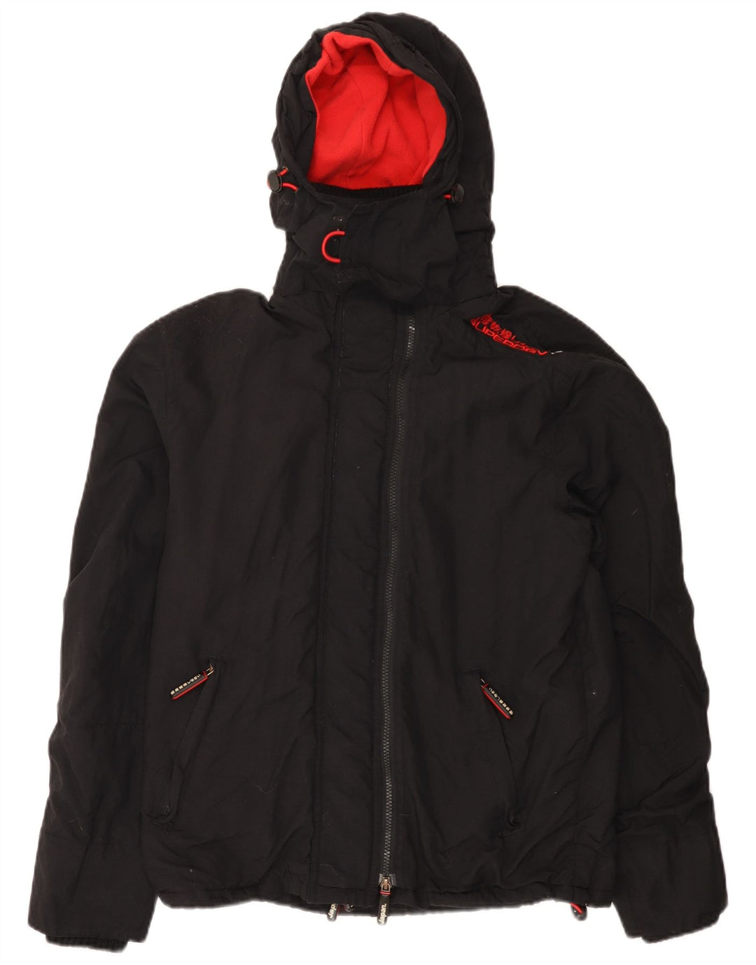 Damska wiatrówka z kapturem Superdry Graphic UK 14 Średni czarny nylon