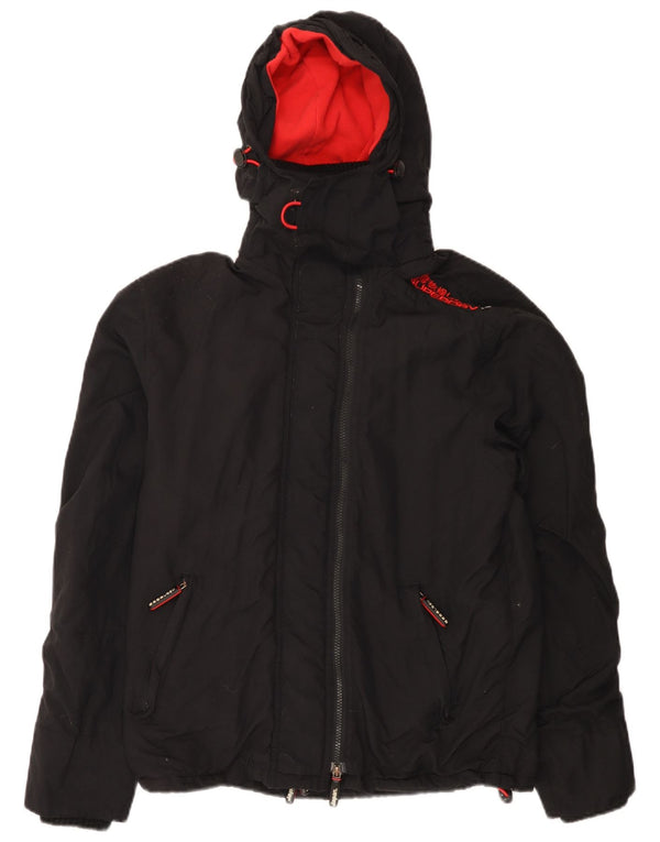 Damska wiatrówka z kapturem Superdry Graphic UK 14 Średni czarny nylon