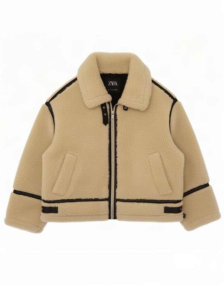 Damska kurtka oversize Sherpa Zara UK 14, duża, beżowa, z blokami kolorów