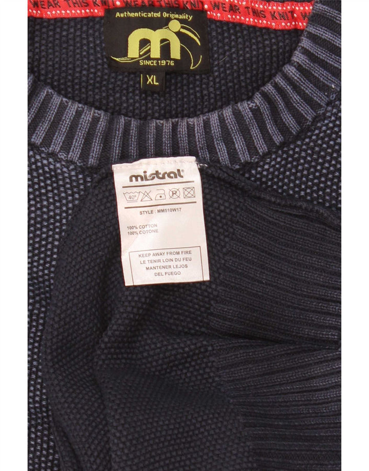 Męski sweter Mistral z okrągłym dekoltem XL, granatowy, bawełniany
