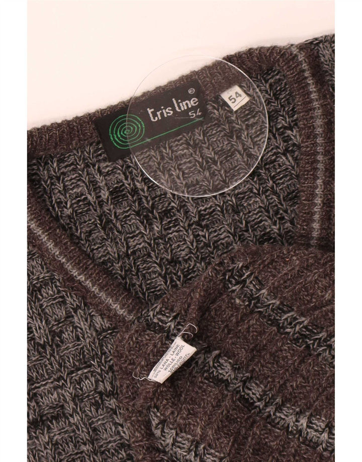 Męski sweter z dekoltem w kształcie litery V Tris Line IT 54 XL, szara wełna w paski