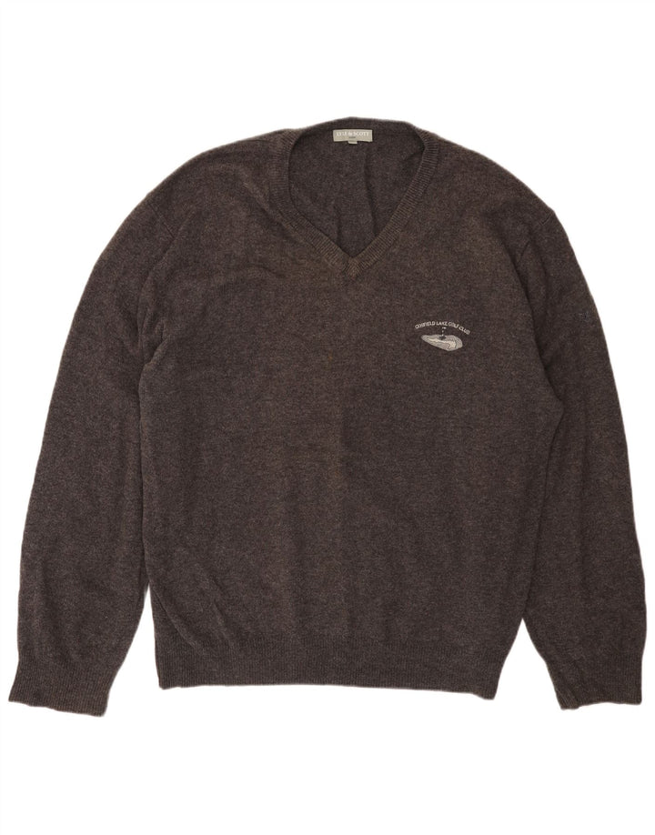 Męski sweter z dekoltem w kształcie litery V, Lyle & Scott, 2XL, szara, nowa wełna