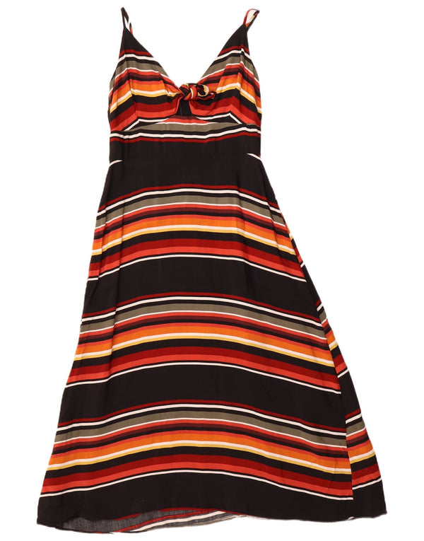 WAREHOUSE Damska sukienka wiązana z przodu, wiązana z przodu, UK 10, wiskoza w małe czarne paski