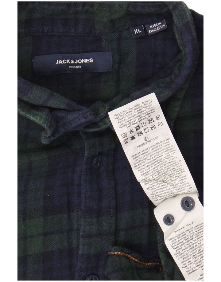 Męska koszula flanelowa JACK & JONES Premium XL, bawełniana, granatowa w kratę