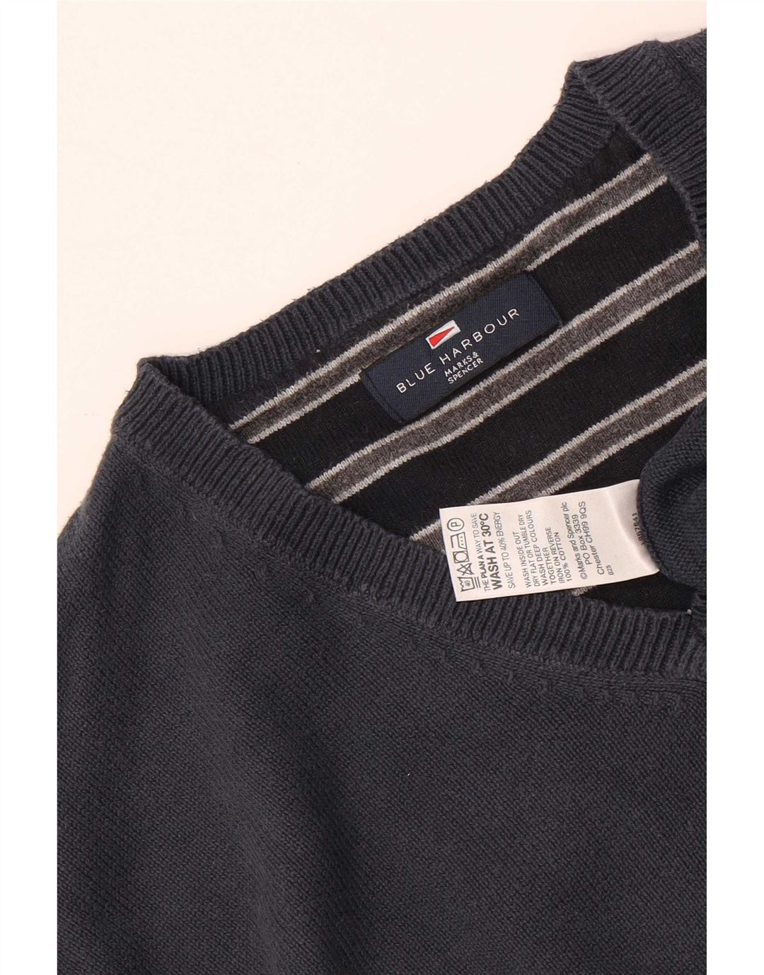 Męski sweter Marks & Spencer Blue Harbor z dekoltem w kształcie litery V, duży, granatowy