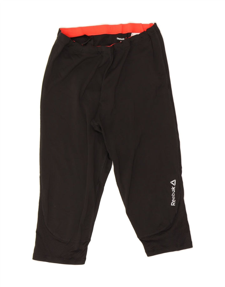 REEBOK Womens Graphic Capri Leggings UK 12/14 Medium  Black Polyester Vintage Reebok and Second-Hand Reebok from Messina Hembry 