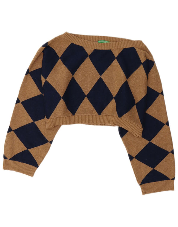Damski sweter o luźnym kroju Benetton z dekoltem w łódkę, UK 14, średni brąz
