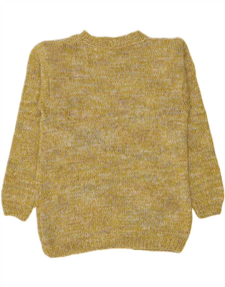 Vintage męski sweter z dekoltem w łódkę, średni żółty nakrapiany