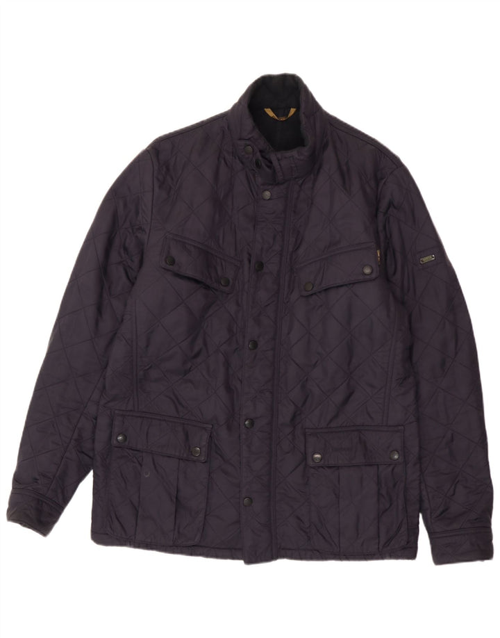 Męska pikowana kurtka Barbour UK 40, duża granatowa, poliamidowa