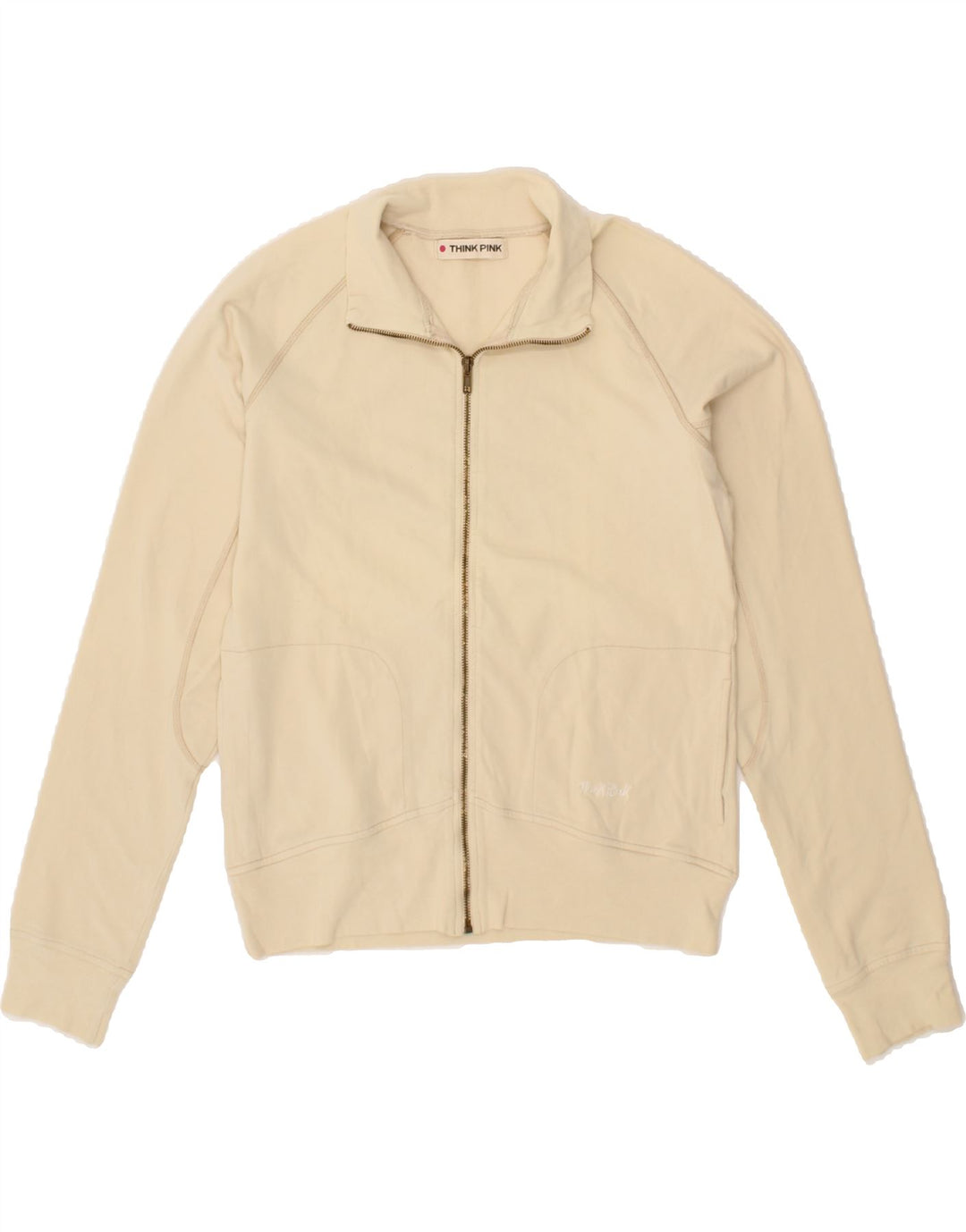THINK PINK Womens Tracksuit Top Jacket UK 16 Large  Beige Vintage Think Pink and Second-Hand Think Pink from Messina Hembry 