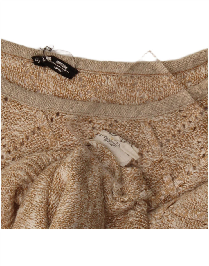 Vintage damski sweter z krótkim rękawem i dekoltem w łódkę UK 14 średni beż