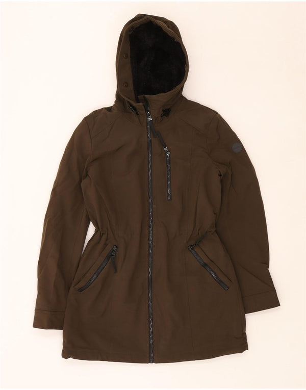 Damska kurtka parka z kapturem oversize Calvin Klein UK 6 XS, brązowy poliester
