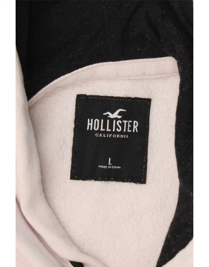 HOLLISTER Męski sweter z kapturem i grafiką, duży, biały, bawełniany w bloki kolorów