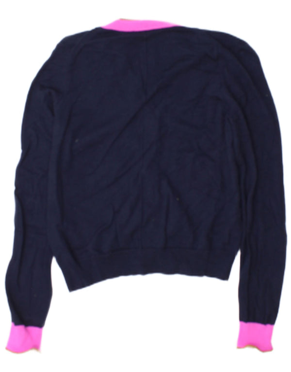 Jigsaw Womens Cardigan Sweater UK 14 Medium Navy Blue Colourblock Wool