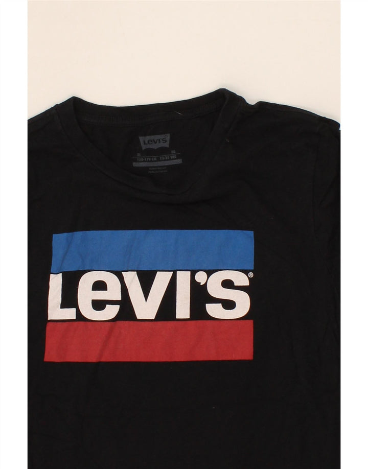 LEVI'S Boys Graphic T-Shirt Top 13-14 Years XL Black Vintage Levi's and Second-Hand Levi's from Messina Hembry 