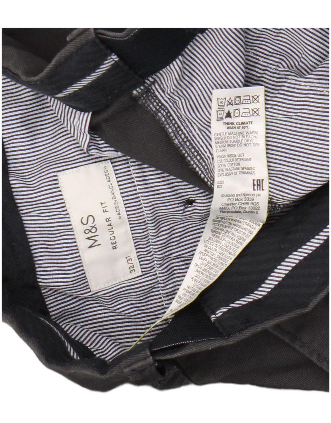 Marks & Spencer Męskie spodnie chino o prostym kroju o regularnym kroju W32 L31 szare