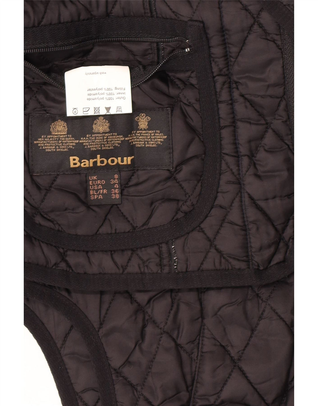 Damska pikowana kamizelka Barbour UK 8 Small, czarna, poliamid