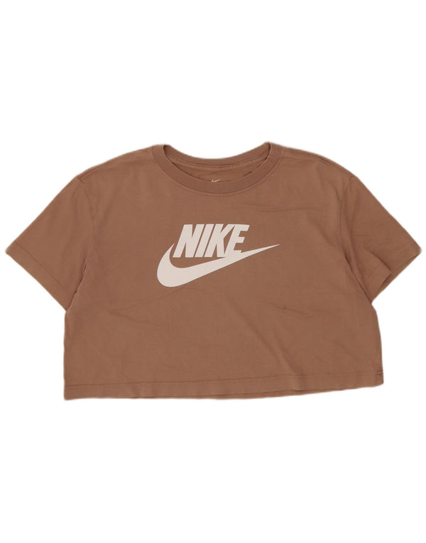 Damska koszulka Nike Crop Graphic Top UK 14, średnia beżowa bawełna