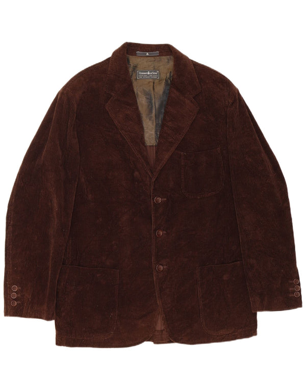 HERMAN & SONS Męska sztruksowa marynarka zapinana na 3 guziki IT 48 Średni brąz
