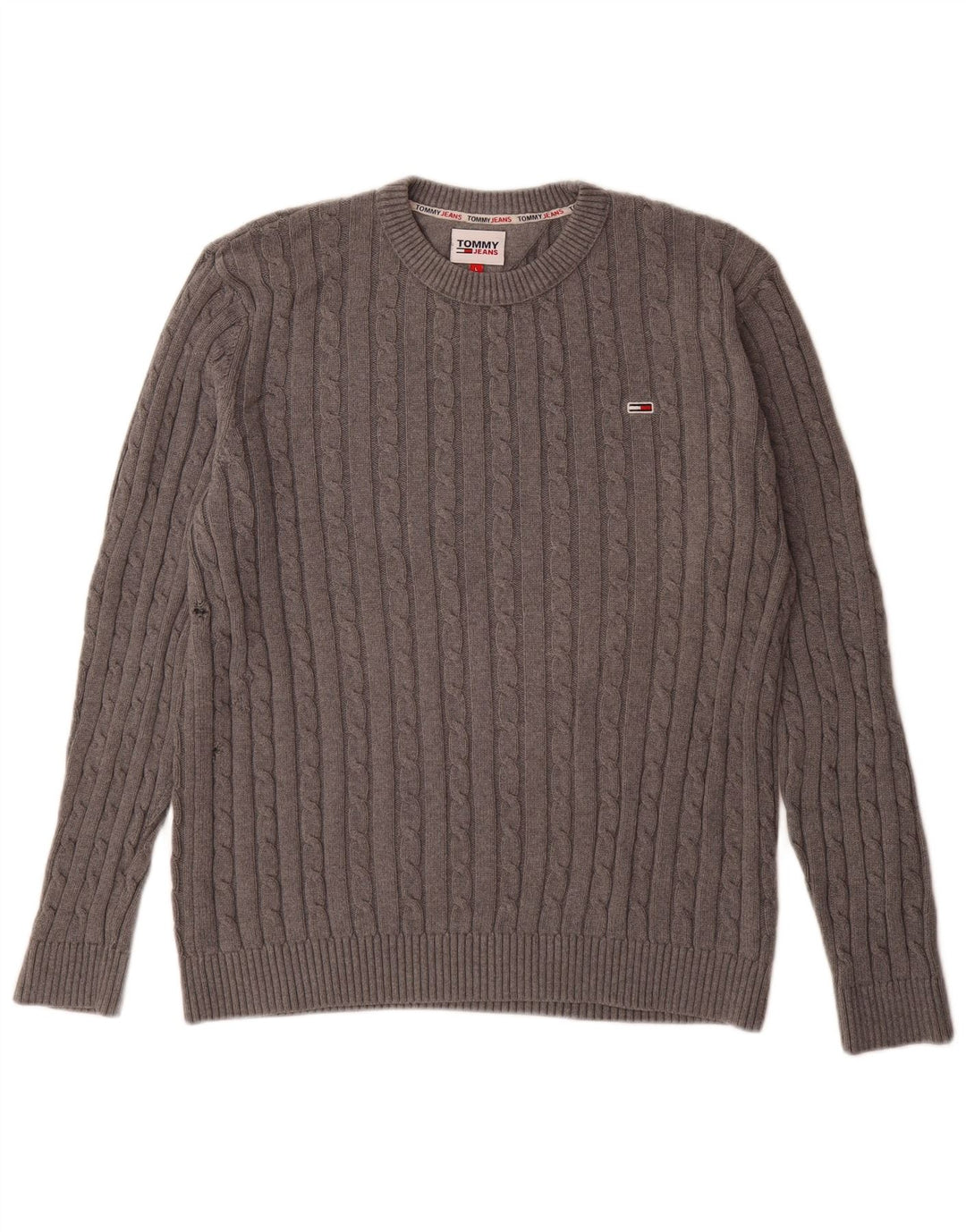 Męski sweter z okrągłym dekoltem Tommy Hilfiger, duży, szary, bawełniany