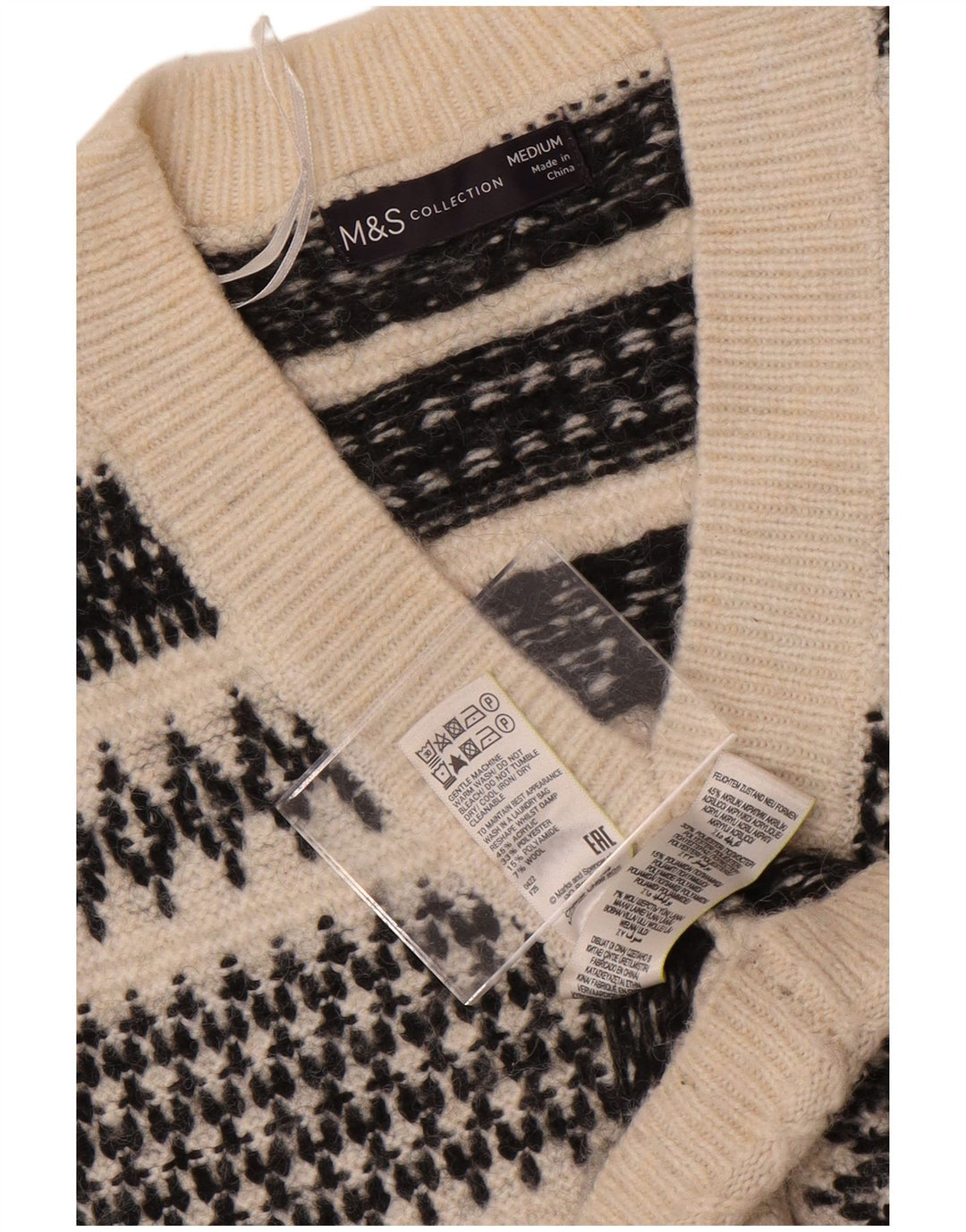 Marks & Spencer Damski podkoszulek z kamizelką UK 14 Średni złamanej bieli Fair Isle
