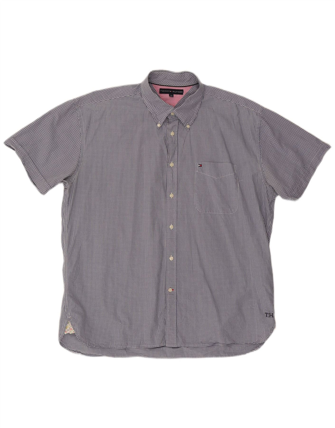 Męska koszula z krótkim rękawem TOMMY HILFIGER 2XL, niebieska bawełniana kratka