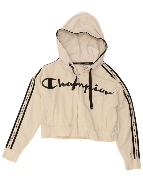 Damska bluza z kapturem Champion Graphic Crop Zip UK 14 Medium White