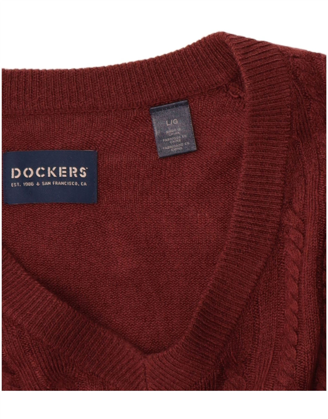 Męski sweter Dockers z dekoltem w kształcie litery V, duży bordowy akryl