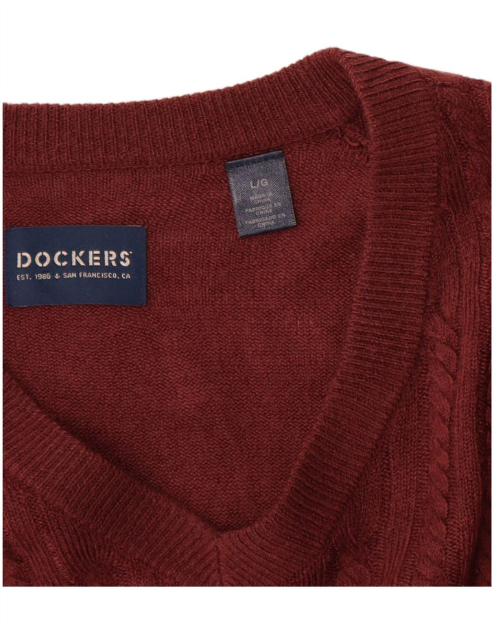 Męski sweter Dockers z dekoltem w kształcie litery V, duży bordowy akryl