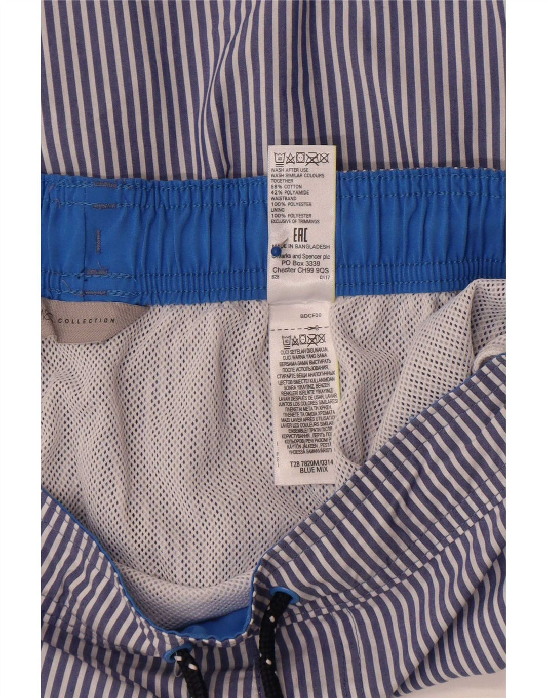 Męskie spodenki kąpielowe Marks & Spencer, duże, niebieskie, bawełniane w prążki