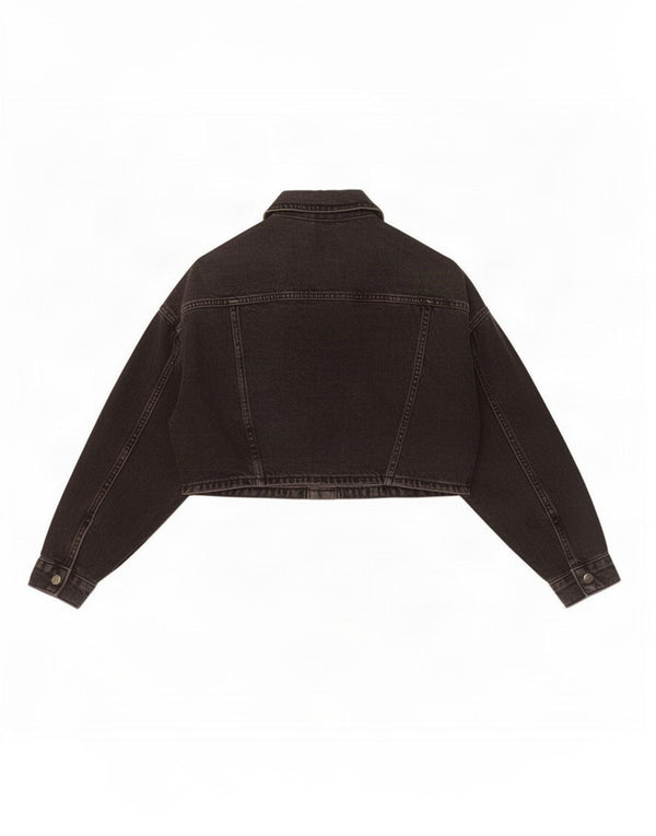 Damska kurtka jeansowa Topshop Crop Oversize UK 4 XS, czarna, bawełniana