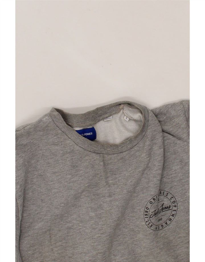 JACK & JONES Mens Sweatshirt Jumper Large Grey Cotton Vintage Jack & Jones and Second-Hand Jack & Jones from Messina Hembry 