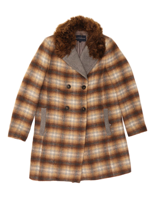 FRENCH CONNECTION Womens Overcoat UK 12 Medium  Brown Check Acrylic