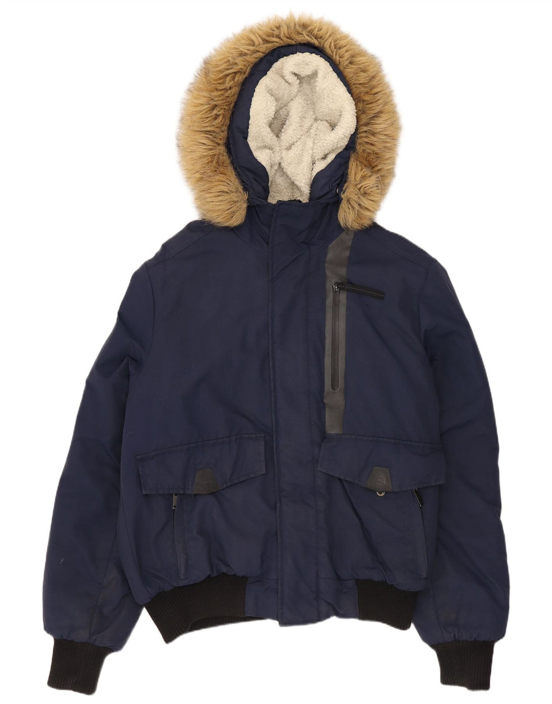 Męska wyściełana kurtka bomber z kapturem Superdry UK 38 Średni granatowy nylon