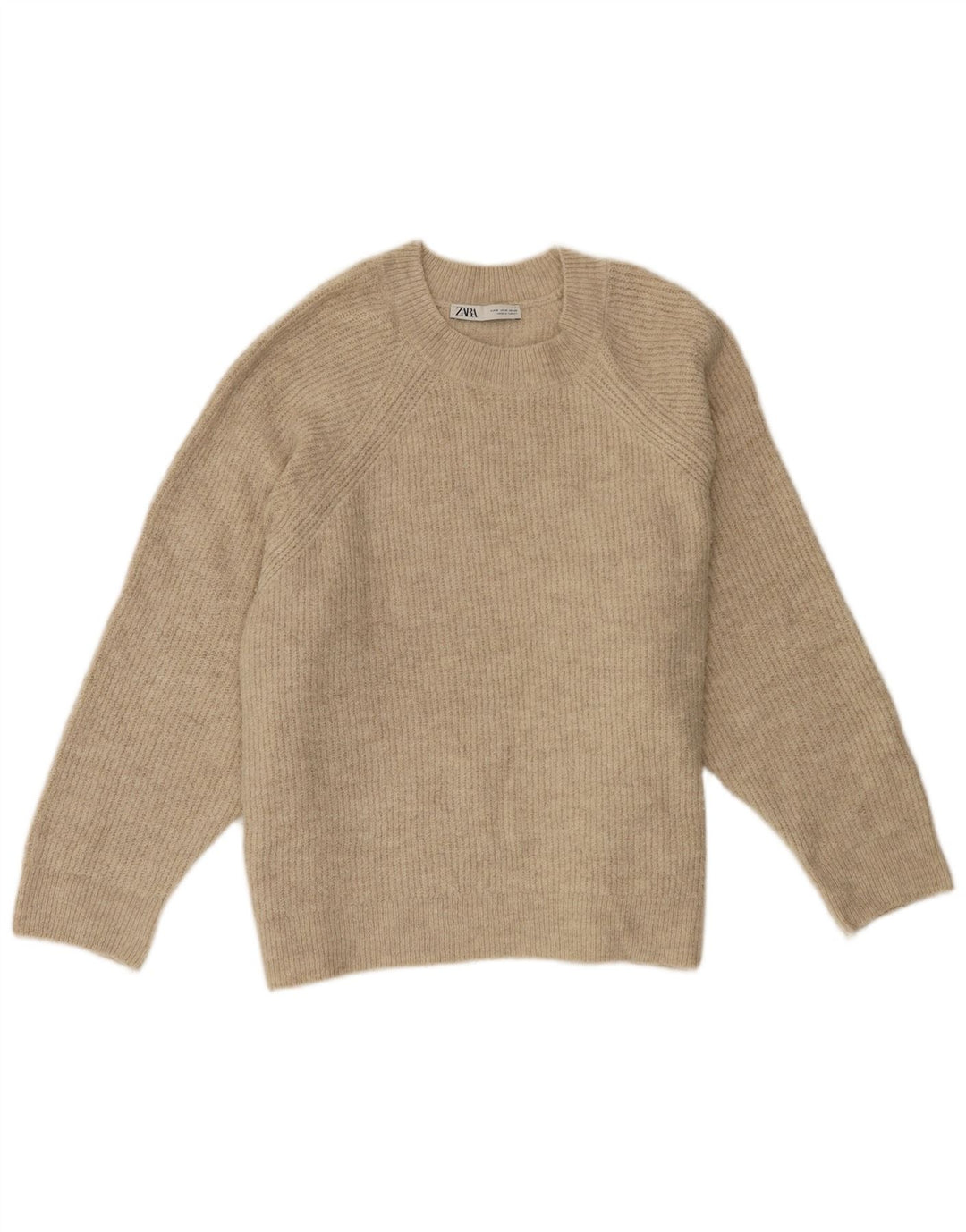 Damski sweter oversize Zara z okrągłym dekoltem UK 14, średni beż, akryl