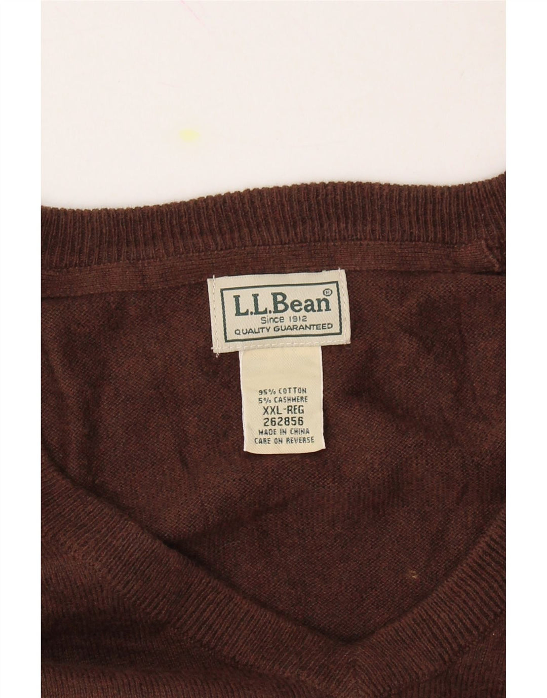 L.L.BEAN Mens V-Neck Jumper Sweater 2XL Brown Cotton Vintage L.L.Bean and Second-Hand L.L.Bean from Messina Hembry 