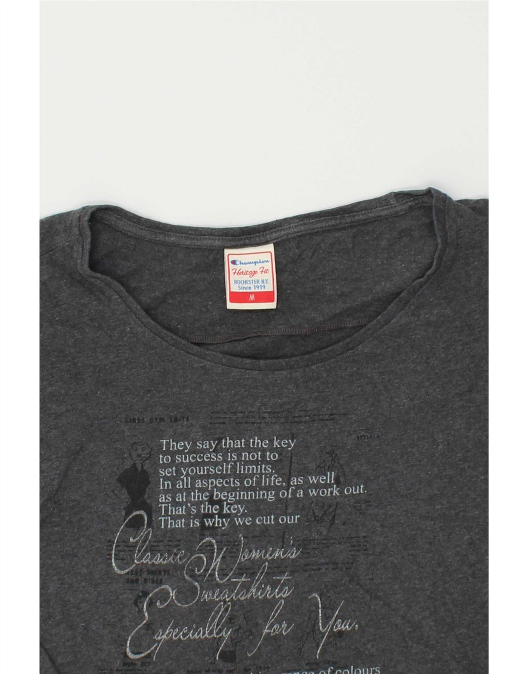 CHAMPION Womens Heritage Fit Graphic Top Long Sleeve UK 12 Medium Grey Vintage Champion and Second-Hand Champion from Messina Hembry 