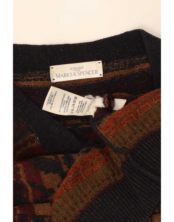 Marks & Spencer Męski sweter St. Michael Cardigan Średni brązowy geometryczny