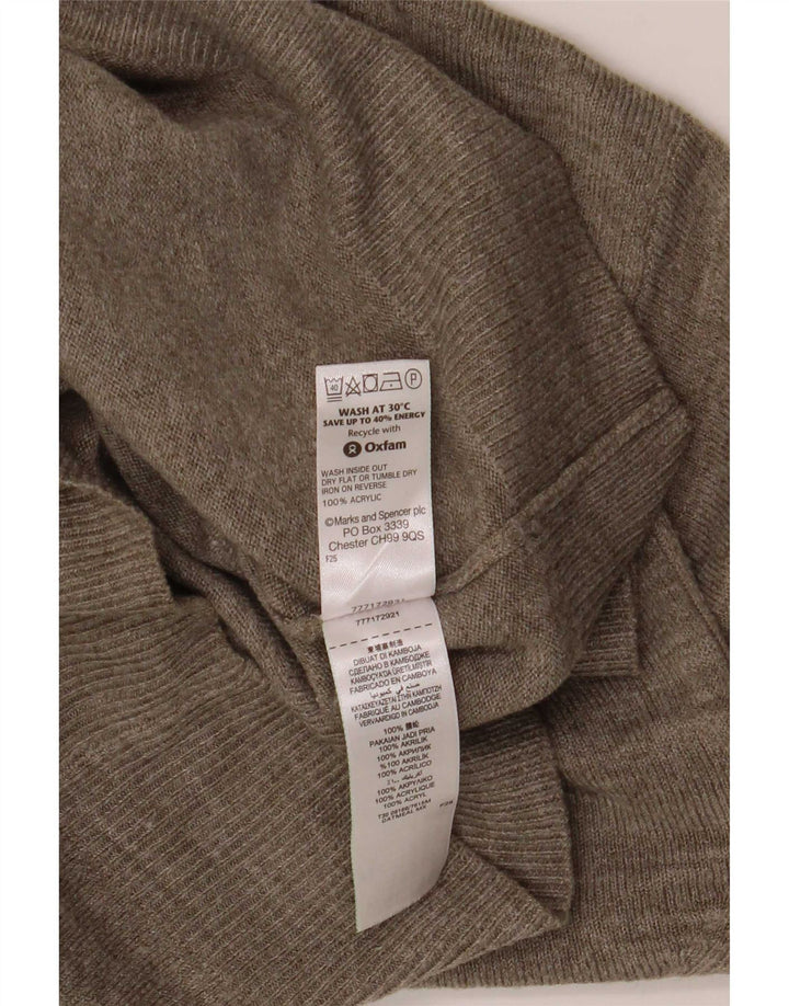 Marks & Spencer Męski sweter z dekoltem w kształcie litery V, mały, beżowy, nakrapiany akryl