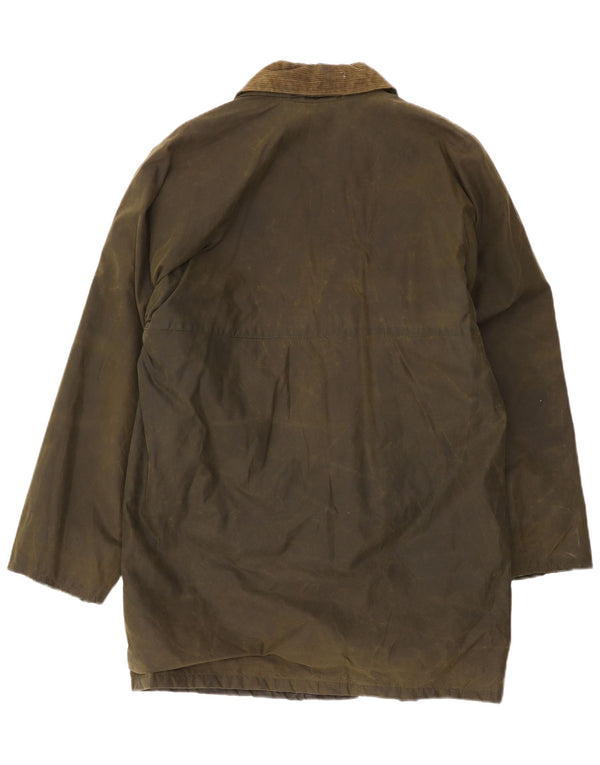 Vintage męski płaszcz z woskowanej bawełny UK 38 Medium Khaki