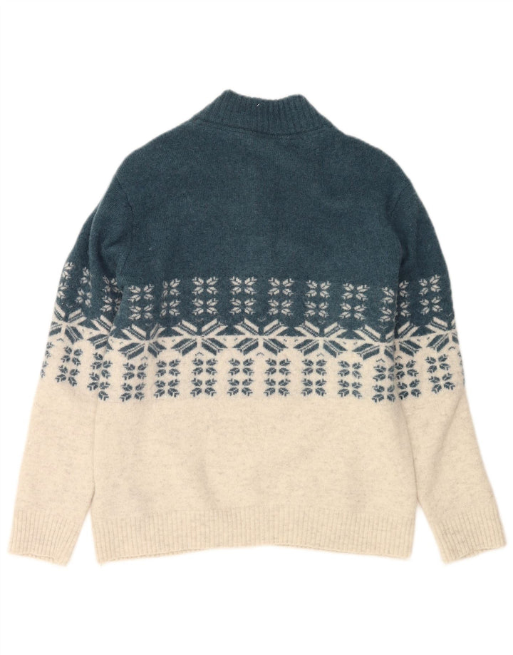 CREW CLOTHING Męski sweter zapinany na guziki, duży, niebieski Fair Isle